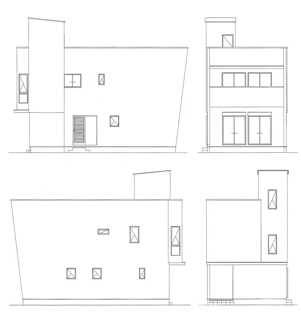 屋上のある家　立面図